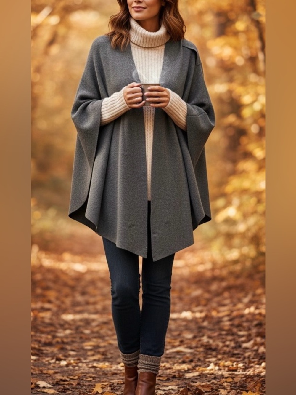 PULI Gray Multi-Way Shawl Poncho Knit Cardigan Wrap Soft Cozy One Size